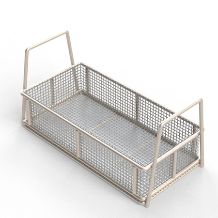 Anysizebasket Rectangular Wire Mesh Basket: 12Lx6Wx3H, 304 SS, 1/4 Rod Frame, Stacking Handles, Mesh: 2 x .063 TMT-120060030-A02S
